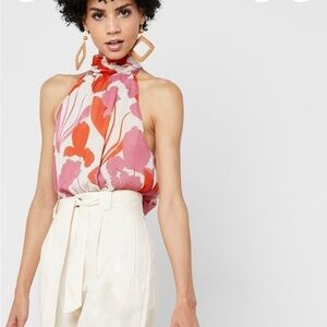 FHQ white Pink Orange Floral Halter